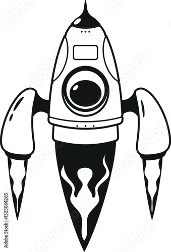 Black-and-white spacecraft rocketship vector illustration