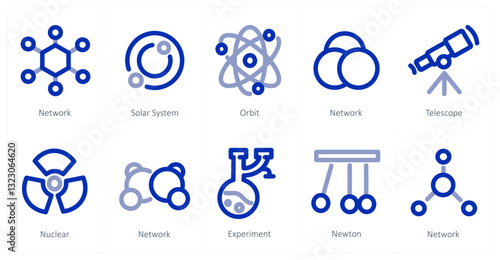 A set of 10 micro icons as network, solar system, orbit