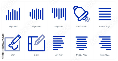 A set of 10 micro icons as alignment, notifications, center align