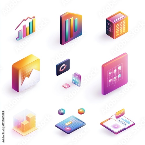 Wallpaper Mural Collection of colorful, isometric business and data visualization icons Torontodigital.ca