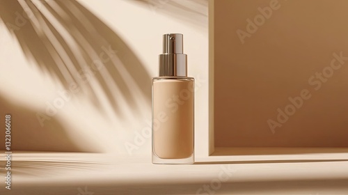 Wallpaper Mural Elegant foundation bottle on minimalist backdrop with leaf shadow play Torontodigital.ca