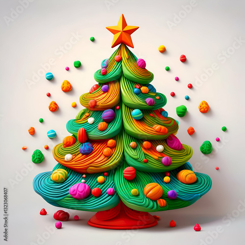 A Vibrant, Playful Clay Christmas Tree Bursting With Colorful Ornaments And A Joyful Holiday Spirit, Adorned With A Bright Star On Top And Surrounded By Festive Sprinkles