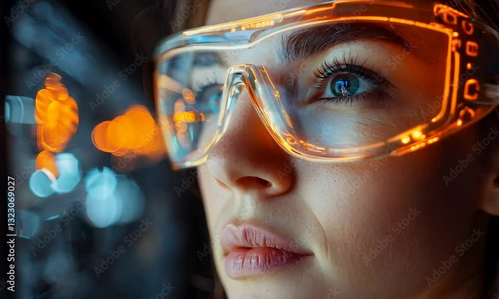 Futuristic Smart Home Store Customer Browsing Glowing Digital Displays for Product Selection Futuristic Smart Home Store Customer Browsing Glowing Digital Displays for Product Selection