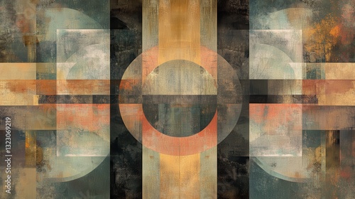 Abstract Geometric Art Featuring Earthy Tones and Shapes