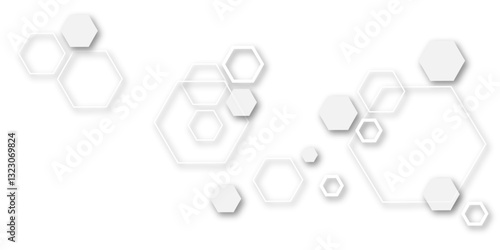 Abstract white and grey color hexagonal geometric background with copy space.Abstract white and gray hexagon technology lines background.Abstract white lines background.

