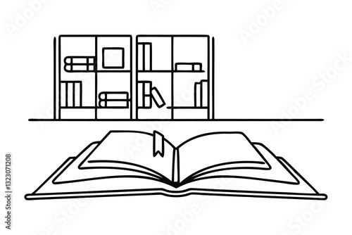 Opened book with bookmark Education study and knowledge library concept in simple linear style Hand drawn line art flat vector illustration