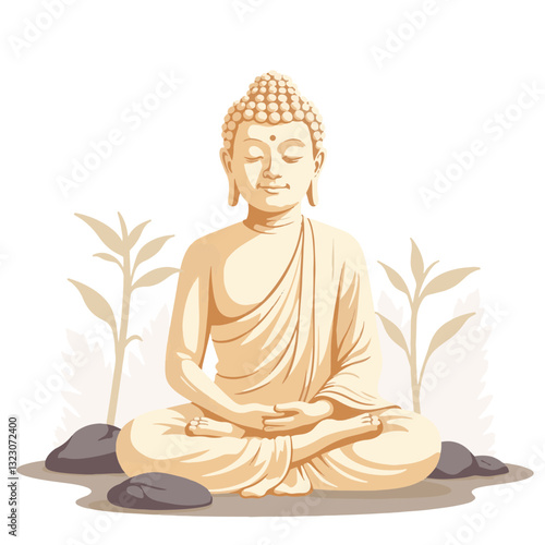 Serene Buddha statue in minimalist garden, promoting inner peace