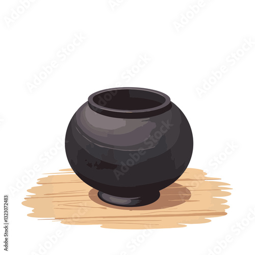 Traditional Buddhist alms bowl on wooden floor, simplicity in design