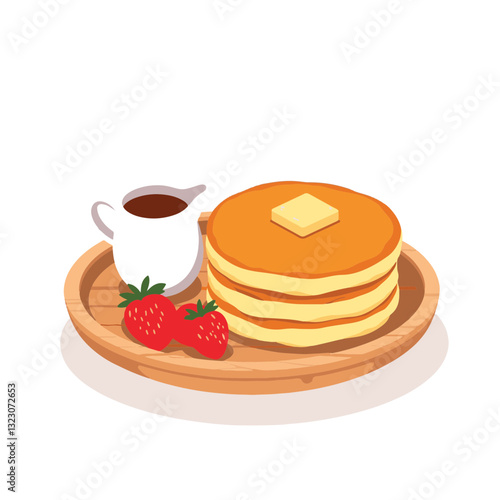 Delicious breakfast tray with pancakes and strawberries, morning delight