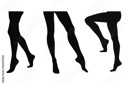 Woman legs silhouettes set isolated flat vector illustration on white background.