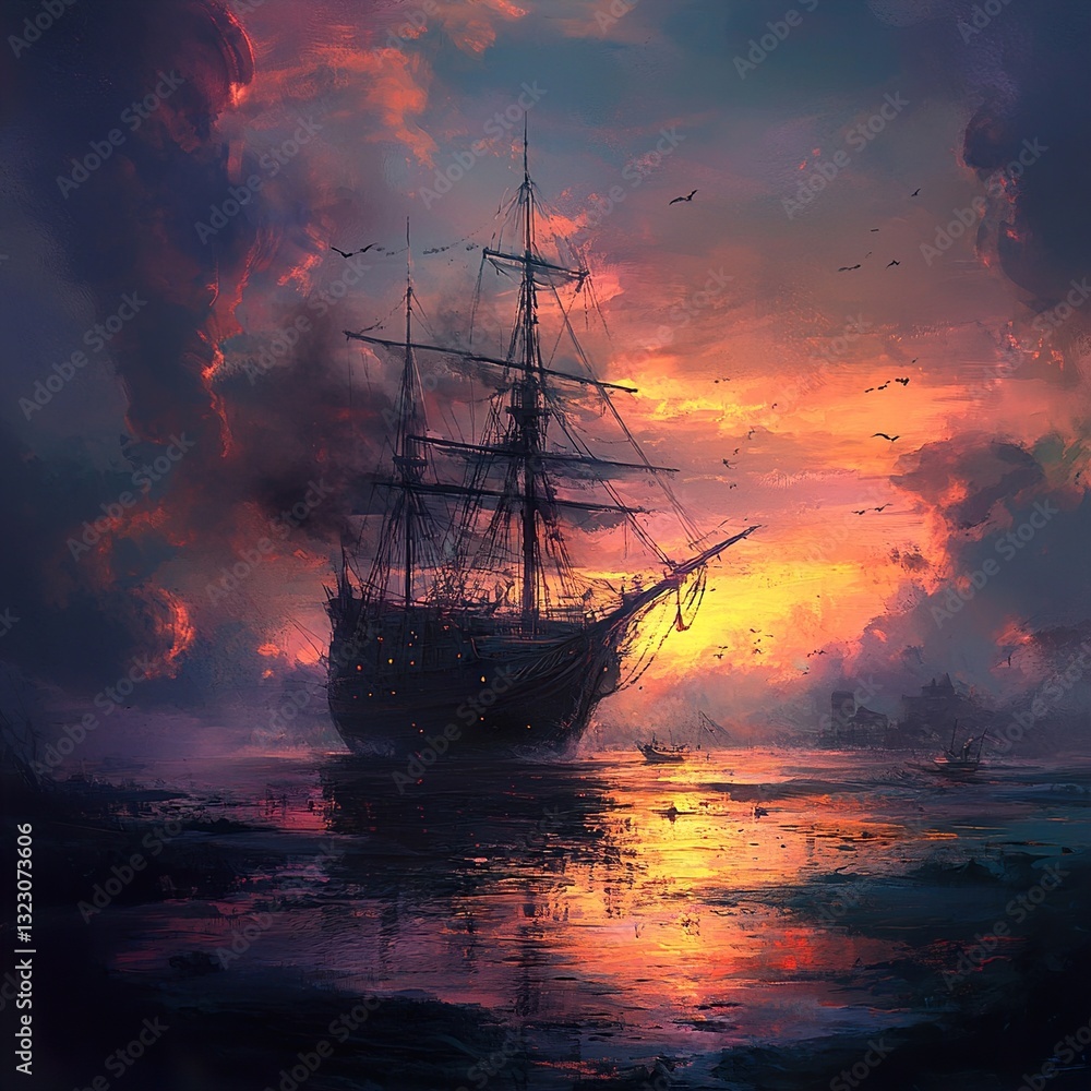 Obraz premium Sunset Sail: A Dramatic Ocean Voyage