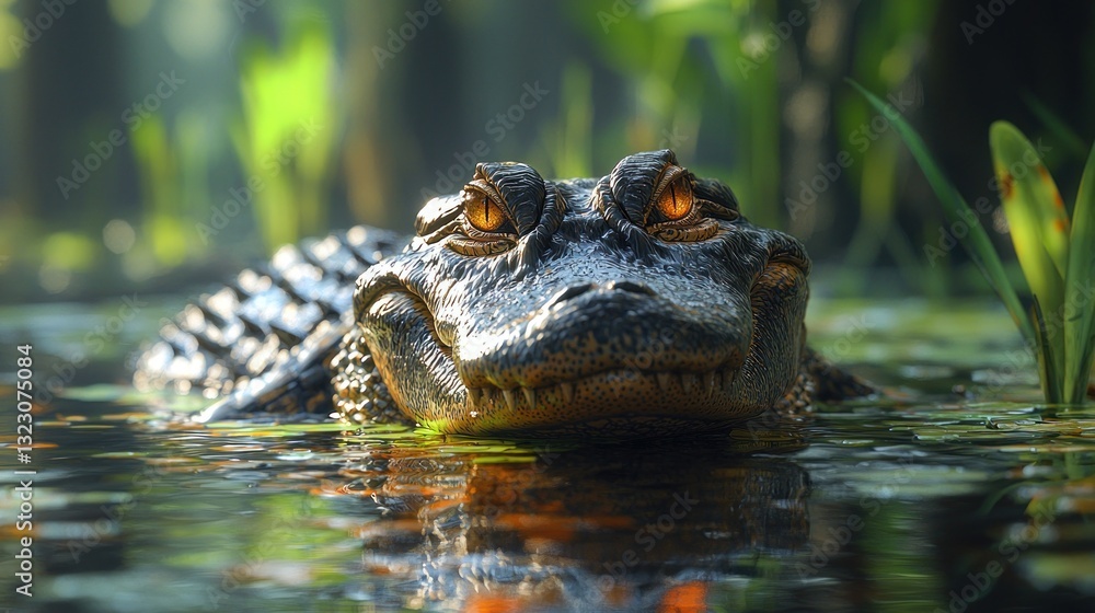 Fototapeta premium Alligator in swamp water, close-up.