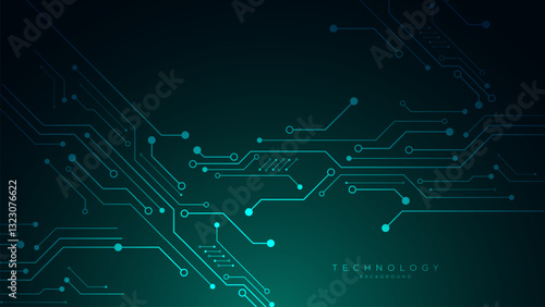 Futuristic Circuit Board Tech Background with Digital Blue PCB Pattern, Cyber Network, Electronic Connections, AI, Data, Innovation, and High-Tech Abstract Design for Technology and Finance.