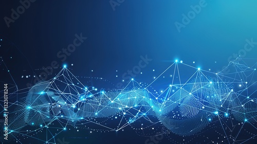 Striking blue technology-themed dynamic abstract lines form the main visual background design, creating an energetic and modern atmosphere. The fluid and vibrant lines give a sense of motion and innov