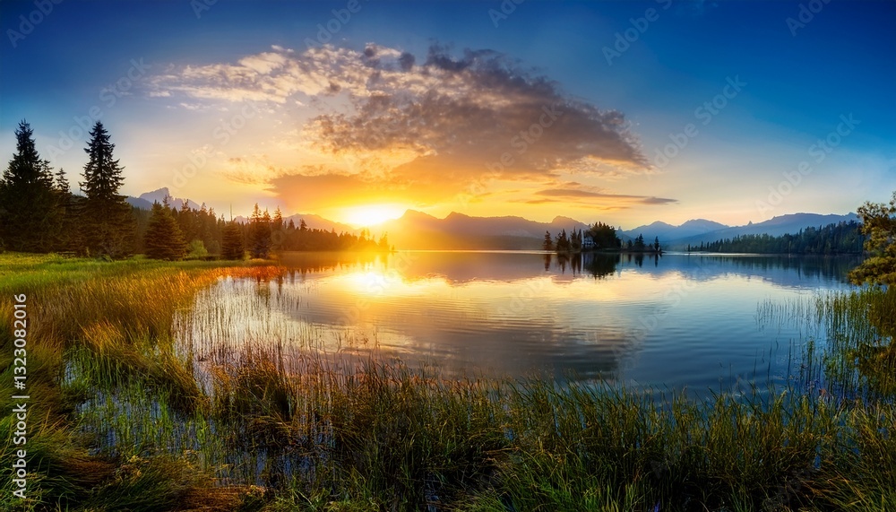 Obraz premium lake tranquil sunset