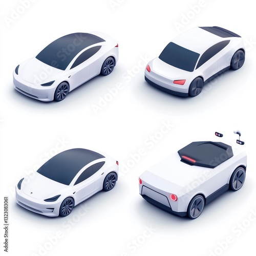 Electric car models, isometric views