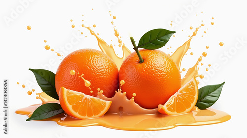 4. Ripe Oranges with Splashing Juice – Vibrant Citrus Fruit with Realistic Detail
