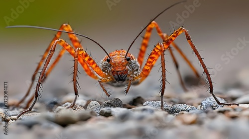 Wallpaper Mural Close up of a vibrant orange insect with spiny legs on gravel Torontodigital.ca
