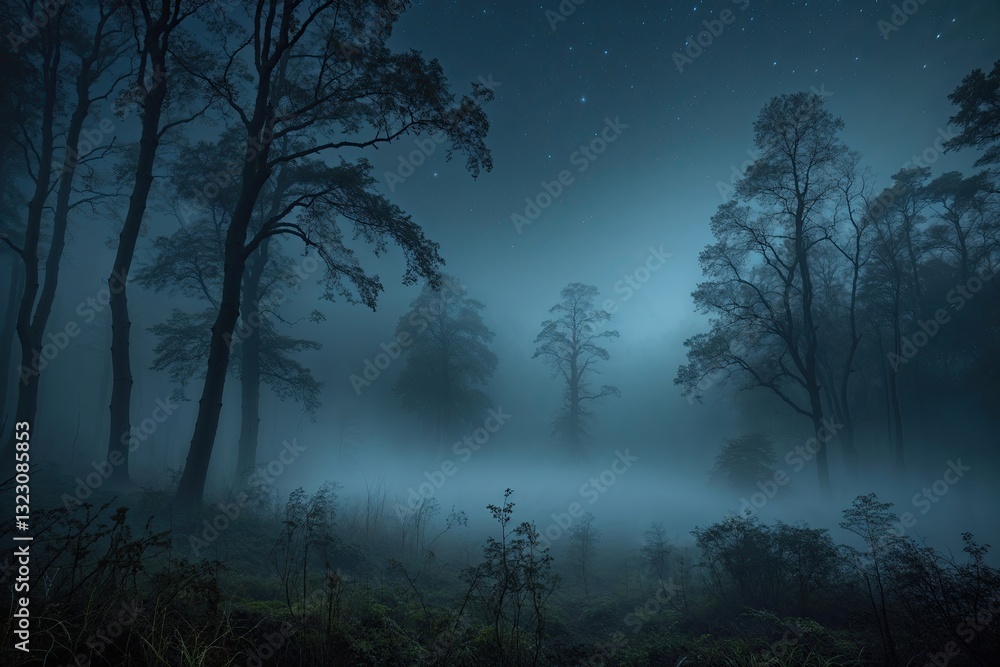 Enchanting Foggy Forest Night Landscape with Mystical Charm Enchanting Foggy Forest Night Landscape with Mystical Charm