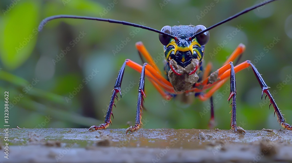 Vibrant Orange and Blue Insect Closeup Detailed Macro Photography of a Colorful Bug on Wood Vibrant Orange and Blue Insect Closeup Detailed Macro Photography of a Colorful Bug on Wood