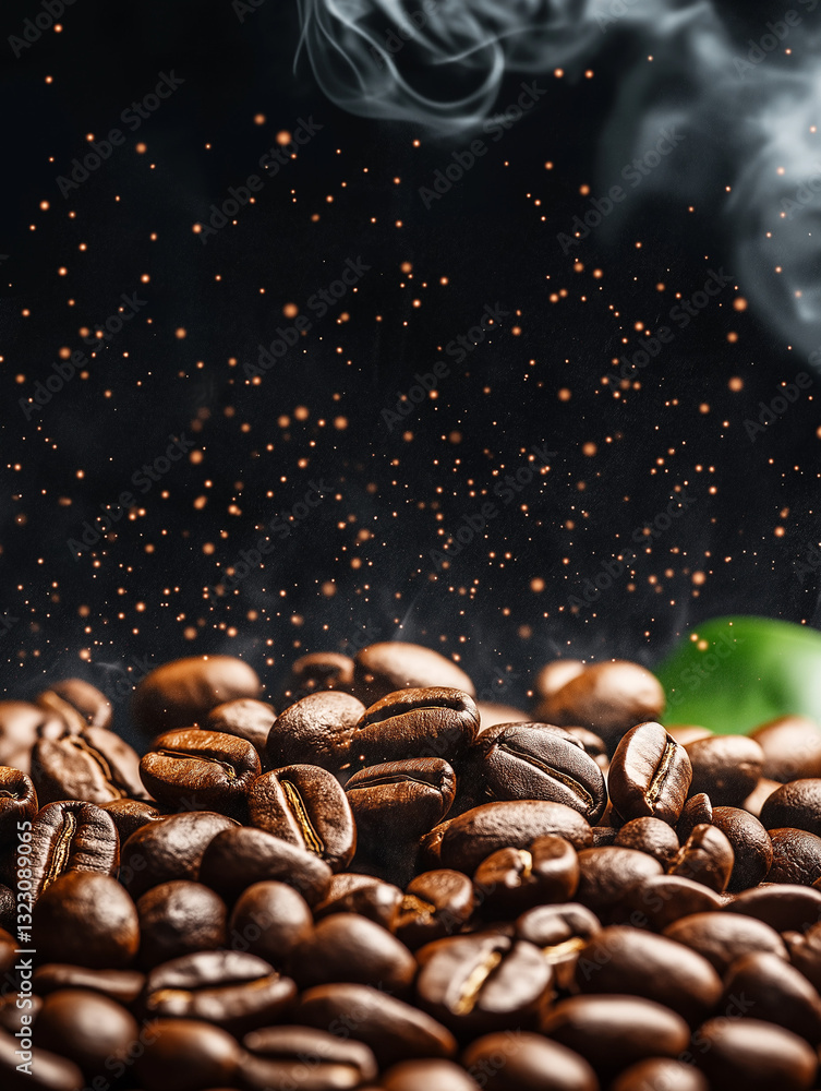 Aromatic Coffee Beans: A macro shot of roasted coffee beans, steaming gently with an inviting aroma against a dark backdrop. Evoking the comforting essence of a perfect morning. Aromatic Coffee Beans: A macro shot of roasted coffee beans, steaming gently with an inviting aroma against a dark backdrop. Evoking the comforting essence of a perfect morning.