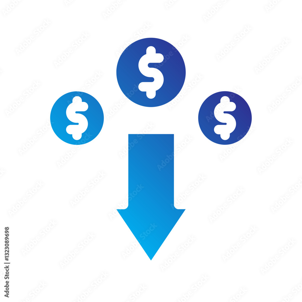dollar down decrease finance economy dec loss fall price reduction Solid gradient icon dollar down decrease finance economy dec loss fall price reduction Solid gradient icon
