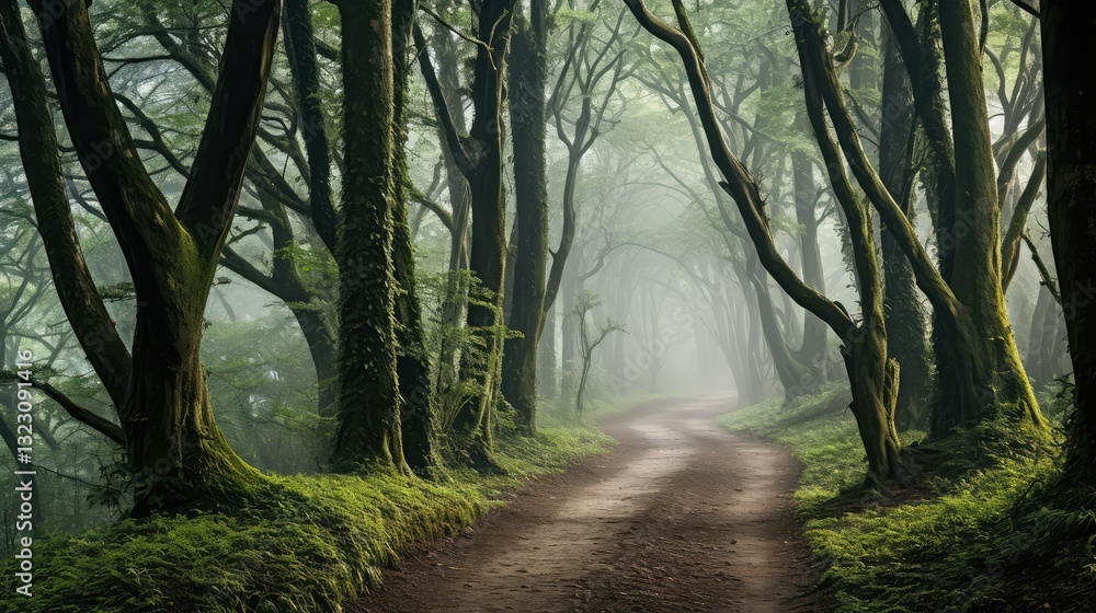 Obraz premium path misty trees