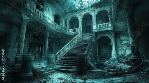 Grand Staircase in a Ruined Mansion