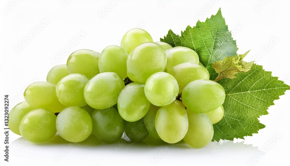 green grapes with leaves isolated on white background green grapes with leaves isolated on white background