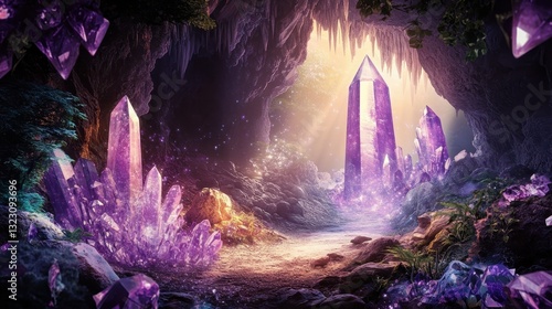 Amethyst Crystal Cave Magical Pathway Glowing Rocks