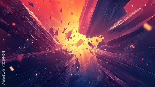 Abstract Shattering Crystals Orange and Purple Hues