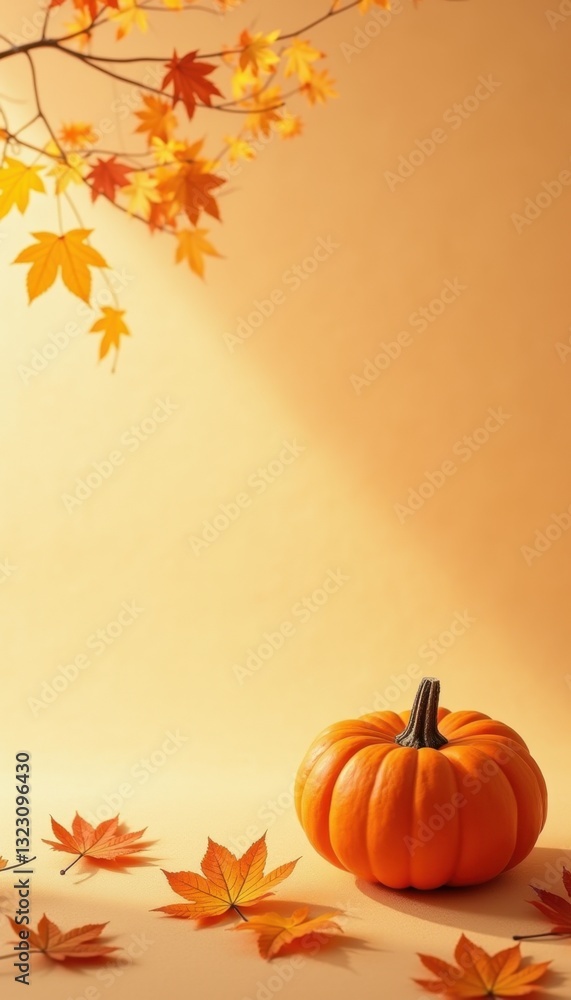 Minimalist Autumn Pumpkin with Leaves Minimalist Autumn Pumpkin with Leaves