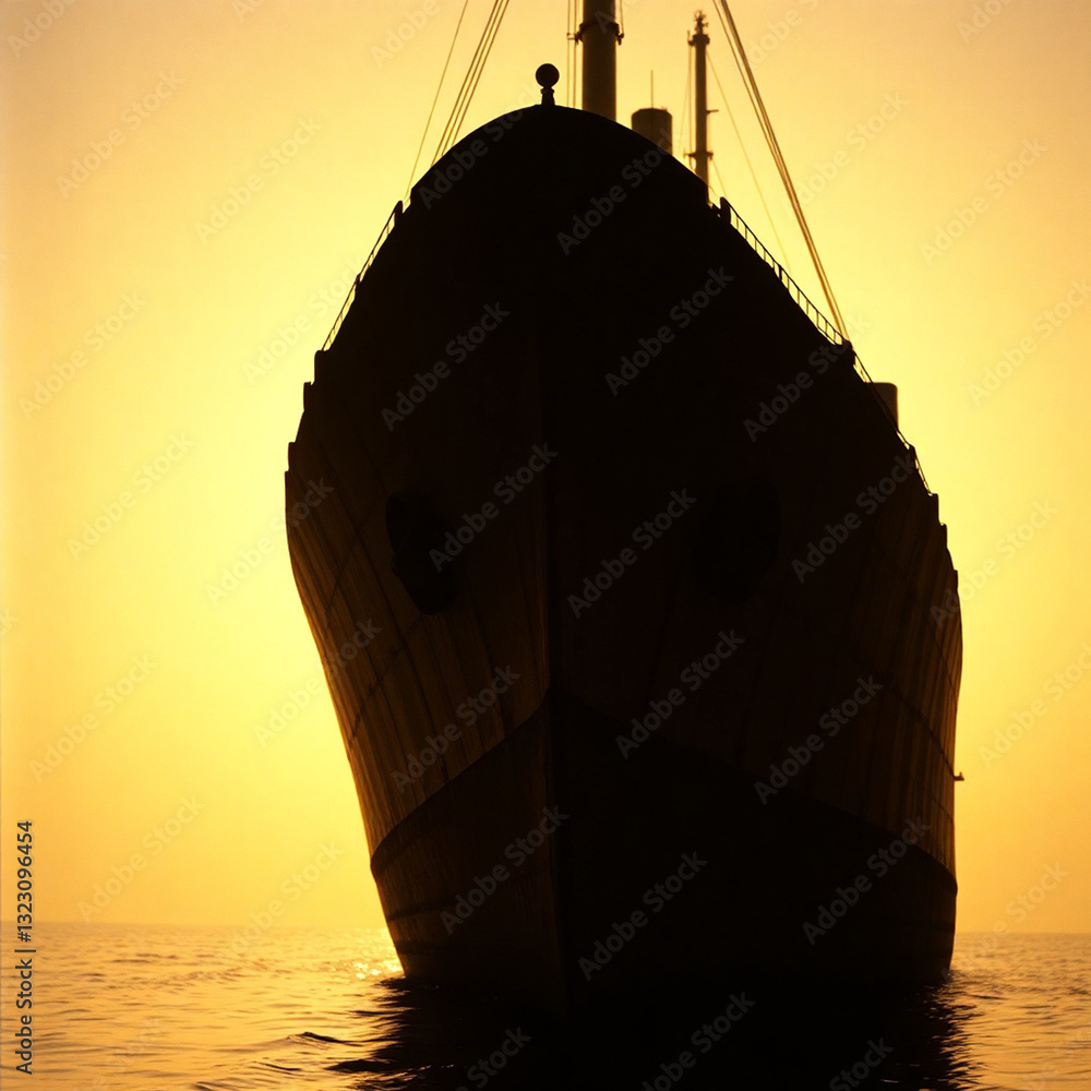 silhouette of a ship at sunset