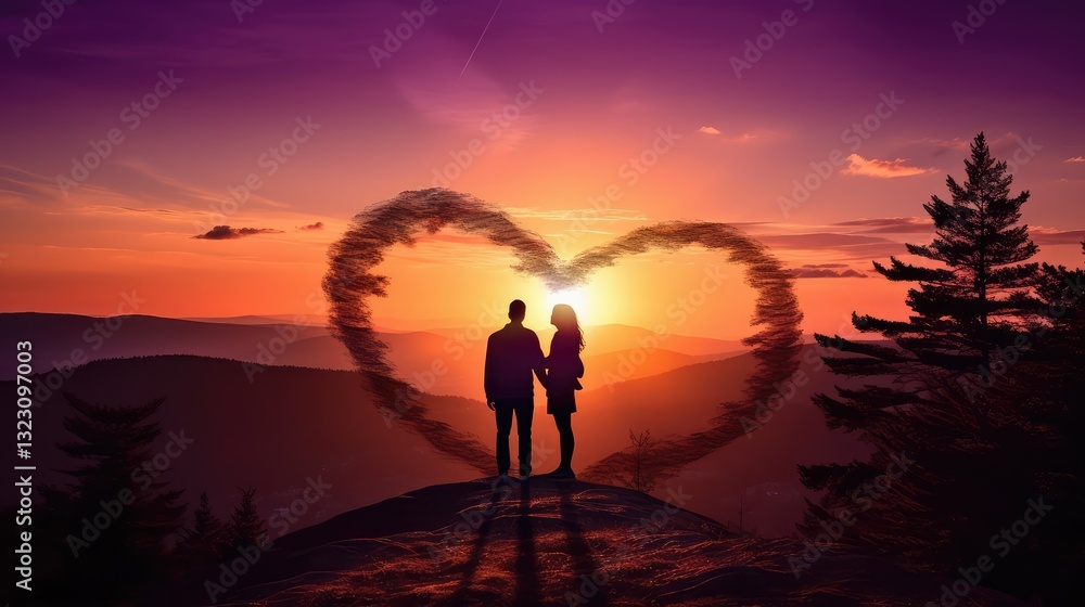 Obraz premium couple sun heart