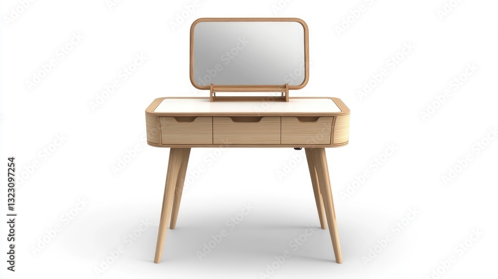 A plywood vanity table with a clean, simple design and mirror.