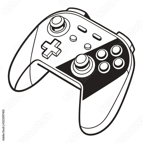 Video Game Controller Icon – Black and White Outline of Modern Gaming Console Joystick with Buttons and Analog Sticks for eSports, Console Gaming, and Digital Entertainment