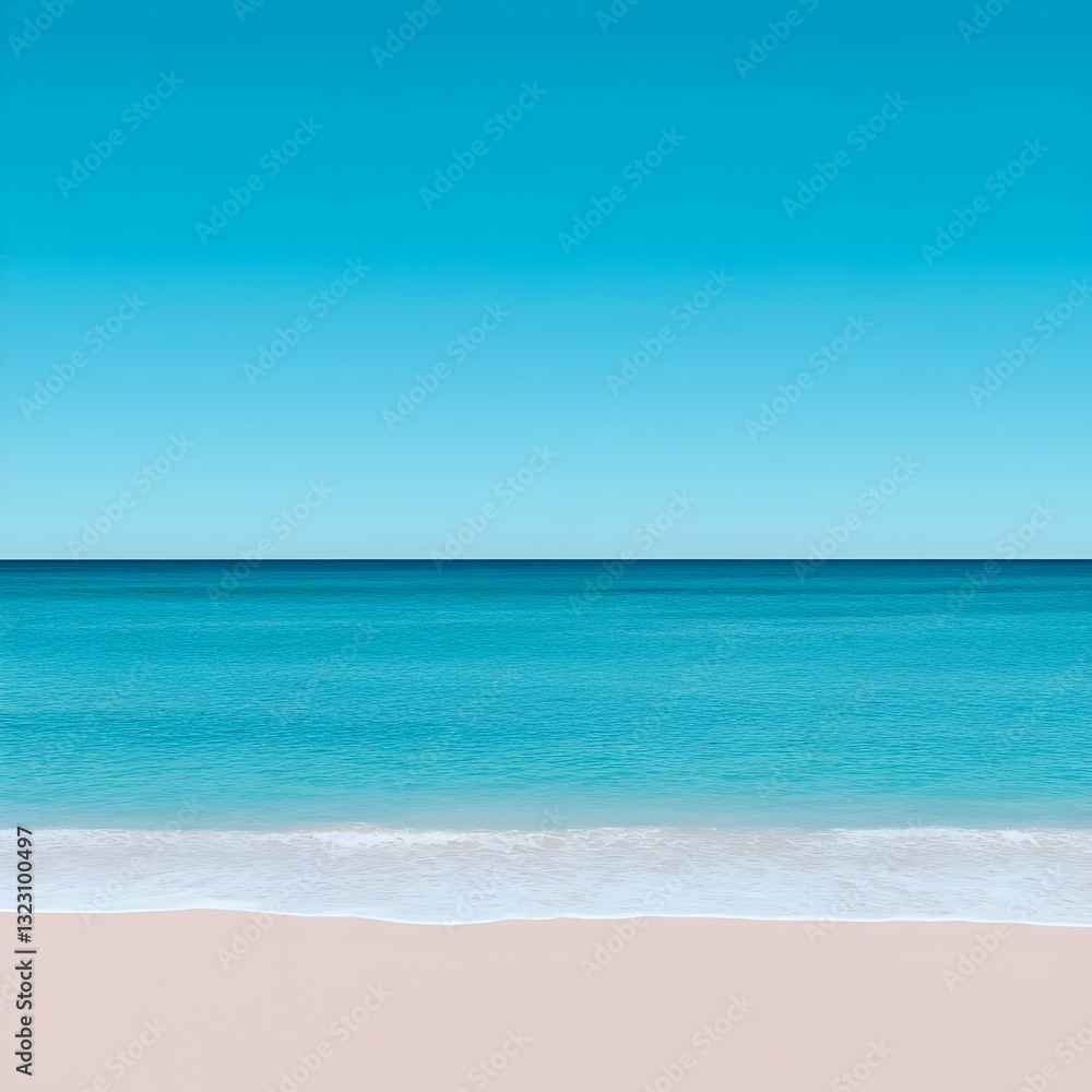 Tranquil Beach Scene with Clear Blue Sky and Calm Ocean Waves Tranquil Beach Scene with Clear Blue Sky and Calm Ocean Waves