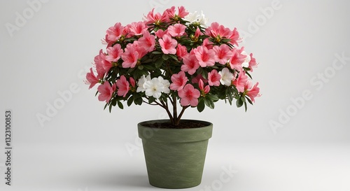 Wallpaper Mural Azalea Plant with Pink and White Flowers in Green Pot - HD Mockup Minimalist Botanical Image Torontodigital.ca