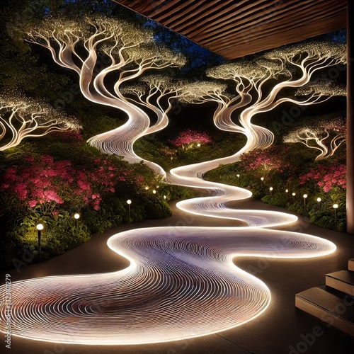 A slender continuous line of light that winds like a rivulet evo