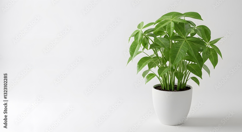 Obraz premium Money Tree in White Ceramic Pot - HD Mockup Minimalist Plant Photography