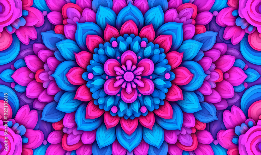 Vibrant Mandala Pattern with Rich Pink and Blue Tones Vibrant Mandala Pattern with Rich Pink and Blue Tones