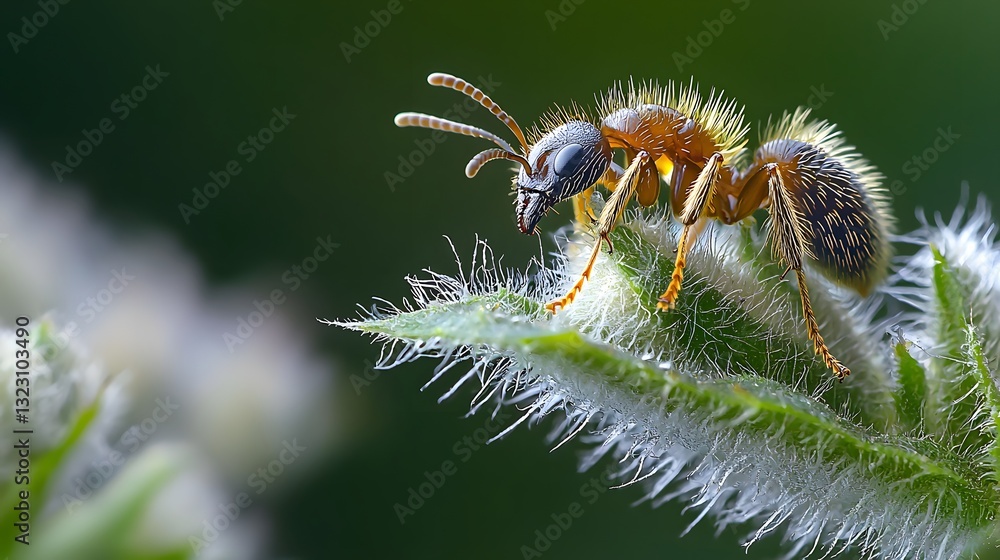 Close up Macro Photography of a Hairy Ant on a Fuzzy Leaf in Nature Close up Macro Photography of a Hairy Ant on a Fuzzy Leaf in Nature