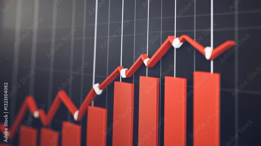 Obraz premium Red Bar and Line Graph Showing Upward Trend on Black Background