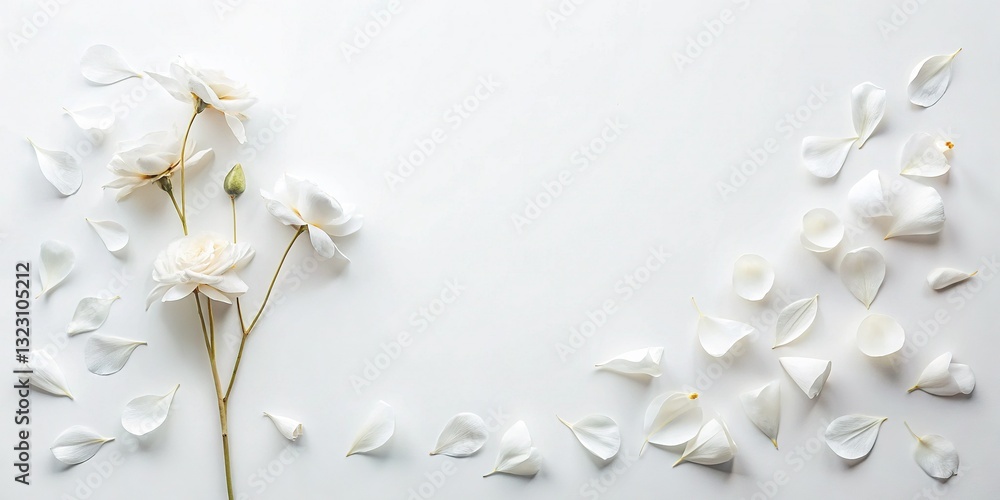 Luxury Minimalist Petal Flags Flat Lay, Elegant Frame Design, White Background Luxury Minimalist Petal Flags Flat Lay, Elegant Frame Design, White Background