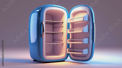 3D Cartoon Refrigerator with Open Door – Bright Colors, Soft Lighting, and Glossy Finish