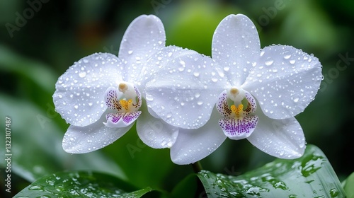 Two white orchids blooming after the rain