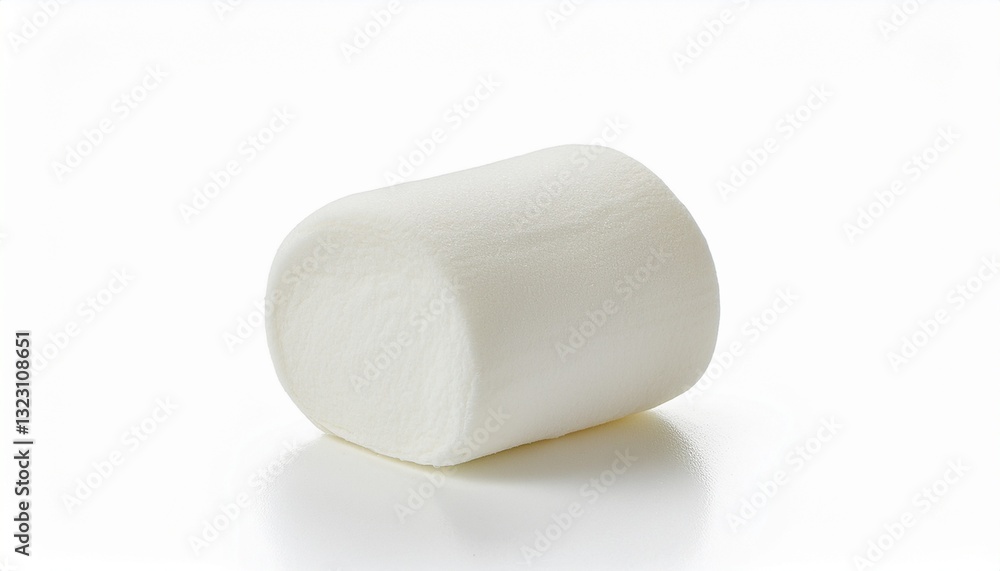 A single, large marshmallow sits on a white background. The soft, white confection looks fluffy and delicious. A single, large marshmallow sits on a white background. The soft, white confection looks fluffy and delicious.