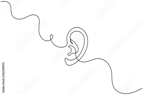 Human ear continuous one line drawing and minimalist style isolate outline vector icon