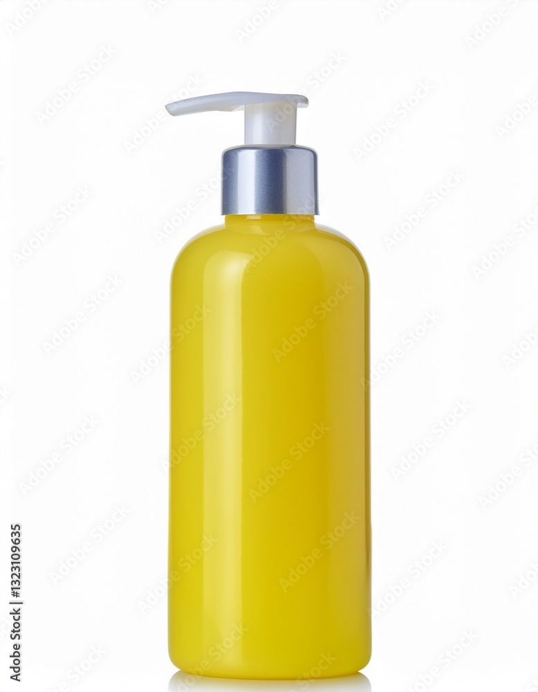 Bright yellow pump bottle against a white background. Perfect for showcasing your beauty or cleaning product! Bright yellow pump bottle against a white background. Perfect for showcasing your beauty or cleaning product!