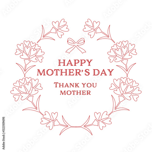 Mother's Day heart carnation logo. Simple line frame.